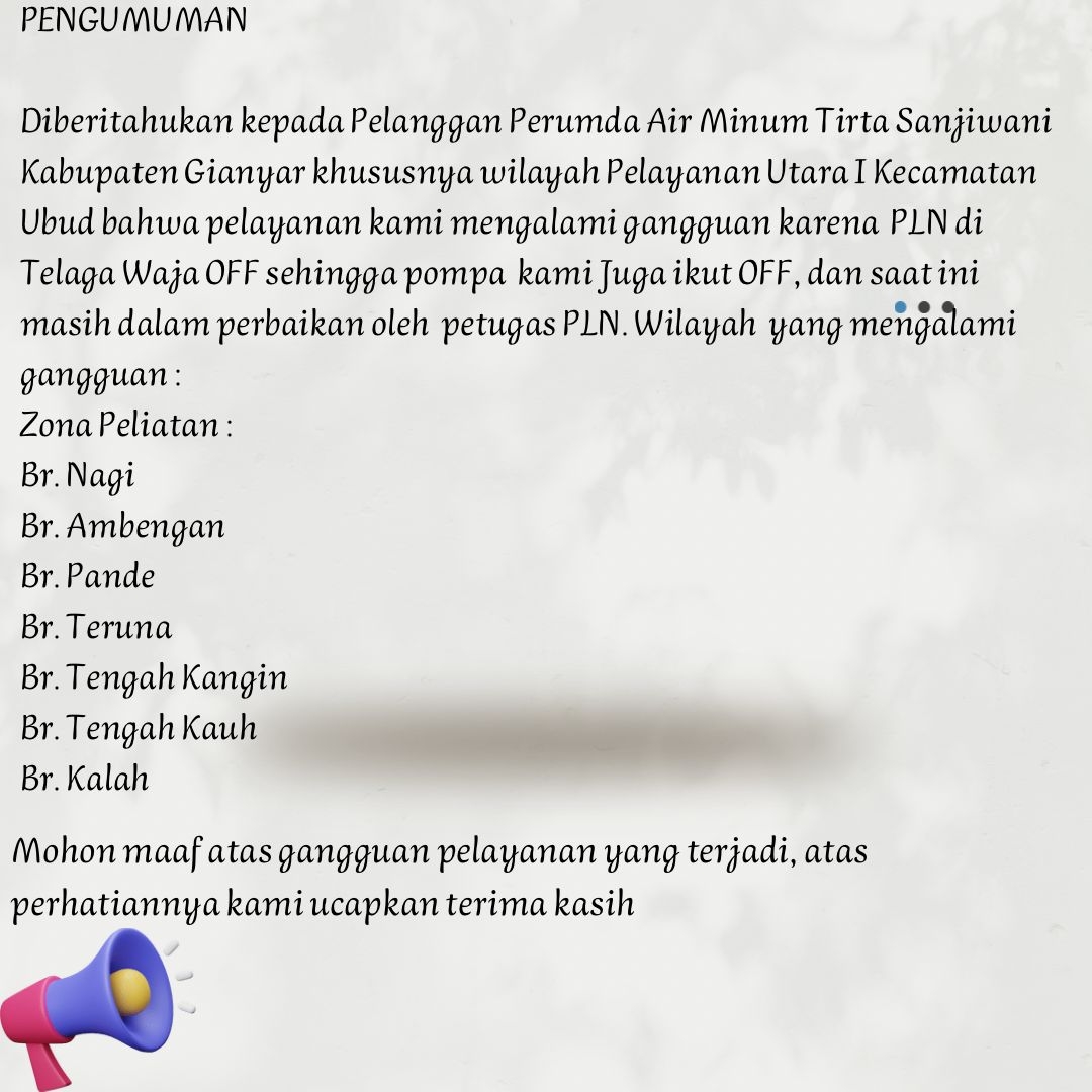 Info berita,Layanan PDAM,Kegiatan PDAM,gangguan layanan pdam,Berita PDAM,PERUMDA AMTS,PERUMDA AMTS Kabupaten Gianyar