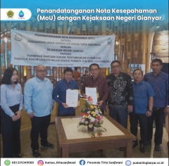 Penandatanganan Nota Kesepahaman (MoU) antara Perumda Air Minum Tirta Sanjiwani Kabupaten Gianyar dengan Kejaksaan Negeri Gianyar tentang Pemberian Bantuan Hukum, Pertimbangan Hukum dan Tindakan Hukum Lainnya Dalam Bidang Perdata dan Tata Usaha Negara,  pada hari Selasa tanggal 11 April 2023 bertempat di Balai Udang Mang Engking Ubud Jl. Raya Goa Gajah Peliatan-Ubud.